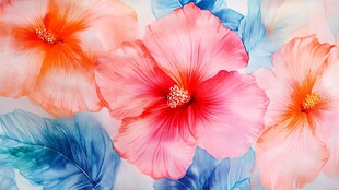 水彩绘扶桑花绚丽图案