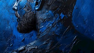 蓝色笔触勾勒的男性侧脸