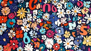 缤纷花卉字母图案设计