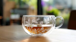 透明花茶杯中的淡雅茶汤