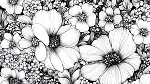 黑白花卉图案插画