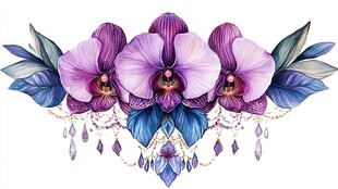 紫色兰花珠宝装饰插画