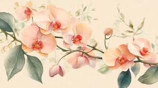 粉色蝴蝶兰花卉清新插画