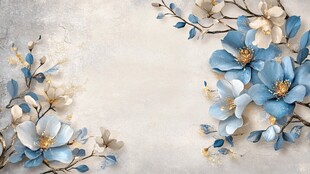 蓝白花卉装饰背景图