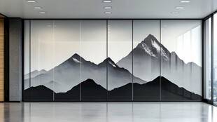 水墨山水风办公室玻璃隔断