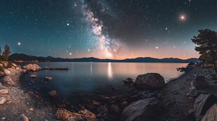 湖畔璀璨星空美景