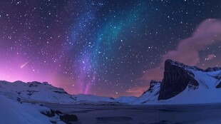 梦幻极光下的冰雪山川奇景