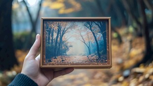 手中框景 秋日林间梦幻景致