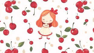 樱桃女孩可爱无缝图案