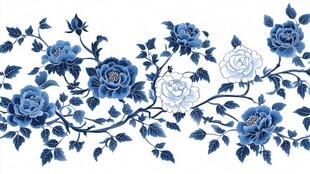 青花瓷风蓝白花卉图案