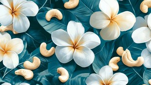 鸡蛋花与腰果的清新图案