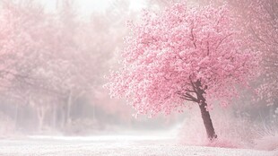 梦幻粉色樱花树的静谧美景