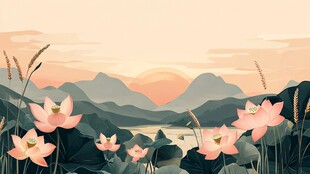 夕阳下的荷塘山色美景