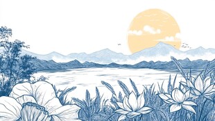 湖畔晨曦荷花美景