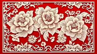 中式牡丹雕花装饰图案