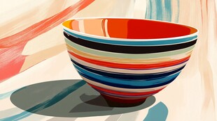 彩色条纹碗的艺术呈现