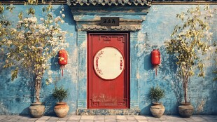 中式古宅红门绿植景致