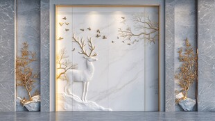 新中式鹿景玄关装饰画