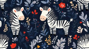 斑马花卉图案的可爱插画