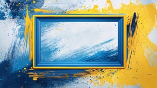 蓝色画框与泼墨背景艺术图