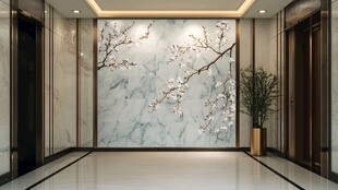 大理石花卉风电梯厅背景墙