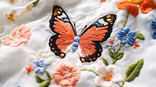 刺绣蝴蝶与缤纷花朵图案