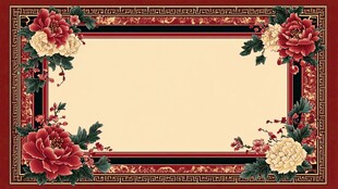 中式牡丹花纹边框装饰图