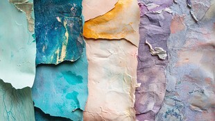 多彩破损纸张纹理特写