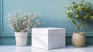 素雅盆栽与白色收纳盒