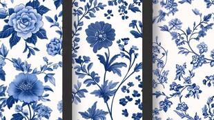 蓝白花卉图案设计素材