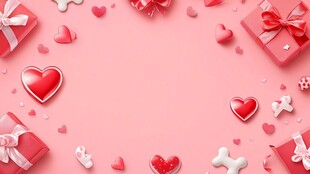 粉色浪漫爱心礼品背景图