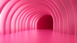 梦幻粉色拱形空间通道