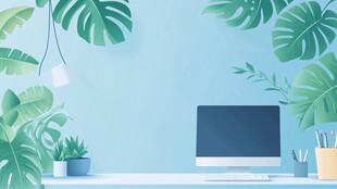 清新绿植环绕的办公桌面