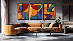 现代客厅中的几何抽象挂画