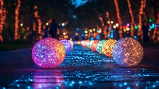 梦幻彩灯球装点浪漫夜景