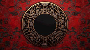 神秘红底圆形符文图案