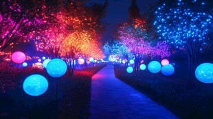 梦幻彩灯装点的浪漫小路