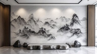 中式山水壁画 雅致室内景
