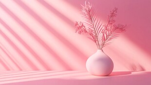 粉色系花瓶中的柔美植物