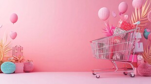 粉色购物车满载缤纷礼品