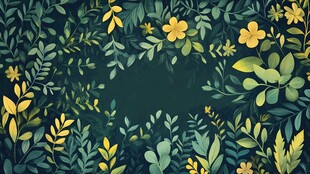 绿叶黄花环绕的清新背景