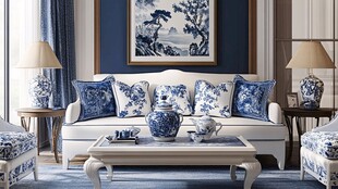 中式蓝白瓷韵客厅雅致风