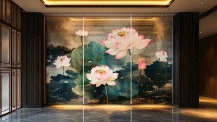中式荷花艺术背景墙