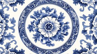 青花瓷盘上的花卉图案