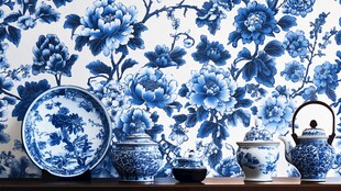 青花瓷韵 传统瓷器与花卉之美