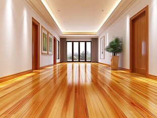 宽敞明亮的木质走廊空间