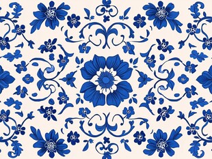蓝白花卉中式传统花纹图案