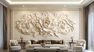 奢华客厅的立体花卉背景墙