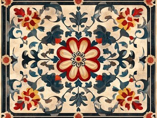 复古花卉几何图案装饰画