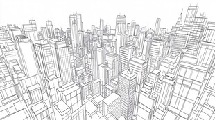 线条勾勒的繁华都市景观